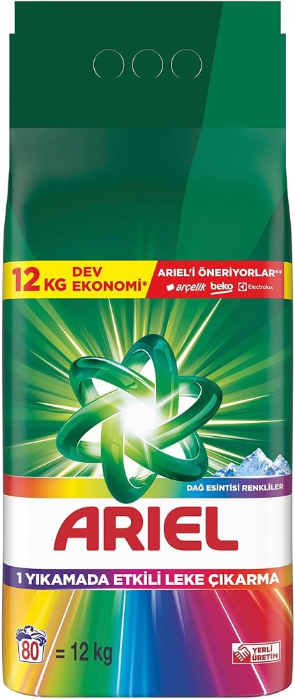 Ariel Dağ Esintisi Renkliler Toz Çamaşır Deterjanı 12 Kg 80 Yıkama