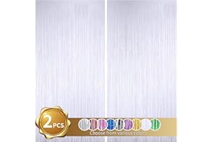 BEISHIDA 2 Pezzi Bianco Tende Metalliche Tinsel Foil Tende di Orpello Frange Frangia Tende Festa Sfondo per Nozze Compleanno Festa Decorazioni (1m x 2 m)