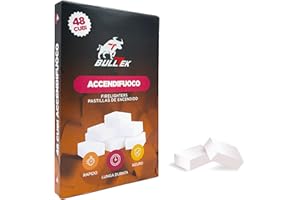 BULLTEK Lot de 48 cubes pour cheminée, poêle et barbecue – Allumage instantané et longue durée – Facile à utiliser et sûr – Idéal pour bois, charbon et granulés
