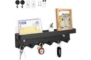 Echehi Schlüsselhalter mit 6 Haken, 2 Möglichkeiten zu Installieren schlüsselablage, Schlüsselbrett Ohne Bohren Geeignet für Eingangsbereiche und Hinter Türen. Schwarz