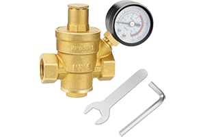 OUMUIK Riduttore di pressione acqua 1/2 pollici DN15 con manometro e 2 strumenti di regolazione, regolatore di pressione in ottone da 16 MPa