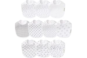 Hakochia Extra Thick Muslin Baby Bibs, for Heavy Droolers 0-36M | 6-Layer Super Absorbent Baby Feeding Bibs | Unisex Neutral Design 10-Pack, Hypoallergenic & Quick Dry