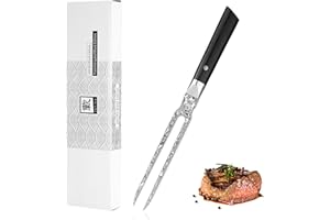 ‎ZAYIKO zayiko Black Edition Damascus Knife Carving Fork, 18 cm Tines Made of 67 Layers VG10 Damascus Steel, Ergonomic Pakka Wood Handle, High-Quality Meat Fork, Serving Fork and Grill Fork, Gift Box