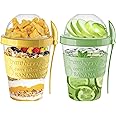 Vingardium Leviosa Yogurt Pots Reusable 20 Oz Overnight Oats Container with Lid & Spoon BPA free Breakfast Pots to GO Cereal On the Go Dishwasher Safe Lunch Oatmeal Jars (Set of 2 (Green, Yellow))