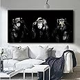 Leju Art 3 Wise Monkey Wall Art Pictures Black Gorilla Animal Posters Prints Painting on Canvas for Living Room Home Cuadros Decor 50x100cm(19.7x39.4in) Frameless