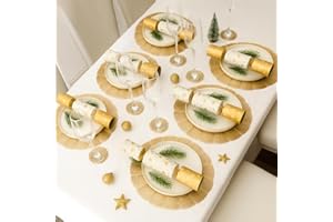 MARCO PAUL INTERIORS Marco Paul Extra Large Gold Placemats And Coasters 12pc Set - Non Slip Round Woven Place Mats for Table - Christmas Placemats - Heat Resistant Table Mats for Kitchen Dining Tables, Home, Restaurant