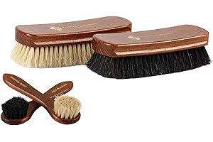 Langer & Messmer Juego de cepillos para Calzado de Crin de Caballo y Pelo de Cabra para el Cuidado Profesional del Calzado de Cuero Liso - Esencial Set de 4