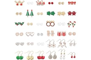 LOLIAS 16/36 Pares Pendientes Botón Navidad Juego Mujeres Hipoalergénico Árbol Navidad Copo Nieve Campanilla Pendientes Reno Regalo Navidad