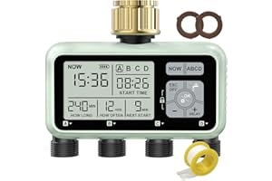 JOHGEE Watering Timer 4 Zone with with Brass Inlet, Sprinkler Timer, Programmable Garden Outdoor Hose Faucet Timers with Rain Delay/Manual/Automatic Watering System,Water Hose Irrigation Timers 4 Outlet