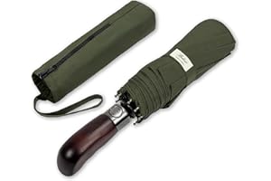 Balios® Regenschirm Mit Echtem Holzgriff -Optional | Auf Zu Automatik | Sturmfest & Windsicher | Taschenschirm Für Herren & Damen Schwarz (Designed in Britain) (Oliv Grün)