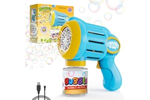 P PANACARE Automatic Bubble Machine for Kids,10000+ Bubbles Per Minute，Rechargeable Bubble Blower,Bubble Maker for kids with 10 Holes/lighting/90MLX2 Bubble Solution for Parties,Wedding,Birthday,Gift (Blue)