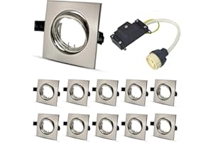ALLESGUTE Lot de 10 cadre de montage spot encastrable,GU10 Cadre de Montage Pour Lampes A LED Ou Halogènes, livré avec douilles GU10, Orientable A 40°,IP20, Chrome brossé, carré, Ø 75 mm