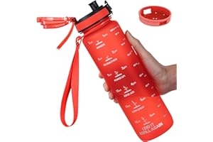 GOPPUS Butelka na wodę z tritanu, 1000 ml, ze słomką, szczelna butelka na napoje z wymiarami, butelki sportowe z zamykaną otwieraną górą, motywacyjne butelki ze znacznikami czasu, do szkoły, dorosłych