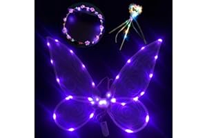 DAZZTIME Ali da Fata a Forma di Farfalla,Ali di Farfalla,Ali delle fate a LED luminose,Ali di Angelo di Fata,Ali da Fata Adulto Donna,per Carnevale Compleanno Natale Gioco di Ruolo Festa a Tema