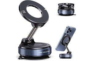 Jikasho Vacuum Magnetic Suction Phone Holder, Foldable and Retractable Hands-Free Suction Cup Phone Mount for Car/Gym/Mirror/Smooth Surface, Compatible with iPhone Android and All Smartphones (Black)