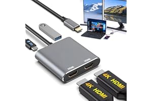 Azuxreza Adattatore USB C a Dual HDMI, 4K@60Hz, convertitore 4 in 1 con ricarica PD, 100 W, USB 3.0, splitter schermo esteso, compatibile con Thunderbolt 3/4
