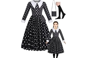 TTCOTOKE Wednesday Kostüm für Kinde, 2024 Addams Kostüm Für Kinder, Mittwoch Kleid Vintage Kleidung für Mädchen Familien Cosplay Uniformen, Wednesday Family Thing Kostüm für Cosplay Halloween Karneval Party