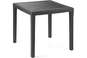 Duehome | Mesa Apilable Exterior Cuadrada Kona - Polipropileno, Outdoor, Antracita - 79 cm (Largo) x 79 cm (Ancho) x 73 cm (Alto)