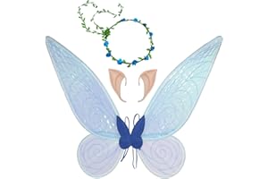GUGNRYAC Feenflügel Schmetterlingsflügel mit Elfenohren Blumenkranz Erwachsene Flügel Kostüm Kinder Prinzessinnenflügel Damen Mädchen Flügel Kostüm Wings für Weihnachts Karneval Geburtstags Cosplay Party