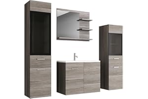 MINIO go for it - Set di mobili da bagno da 4 pezzi Marit I, pensile medio e grande senza illuminazione a LED, specchio con mensola, mobile con lavabo - Bodega Kiefer