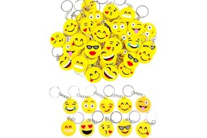 LATERN 100 stycken emoji-nyckelringar, 10 mönster emoji mini nyckelringar dekoration för barns födelsedag gästgåvor innehåll