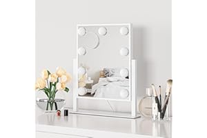 ‎DRIPEX Dripex Hollywood Schminkspiegel für Schminktisch, Hollywood Spiegel mit 9 Beleuchtung, Tischspiegel 36 x 30 cm, Einstellbarer Helligkeit und 3 Farben, 360-Grad-Drehung…