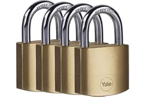 Yale Y110B/40/122/4 - Lot de 4 cadenas laiton s'entrouvrant 40 mm, anse acier cémenté, 4 clés - Pour Casier Scolaire Ecole, Vestiaire de Sport, Boîte à Outils, Armoire