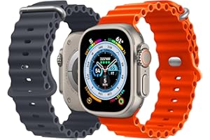 NUKELOLO 2 Stück Ocean Armband Kompatibel mit Apple Watch Ultra 49mm 46mm 45mm 44mm 42mm, Silikon Sport Armband für iwatch Series 10 Ultra 9 8 7 6 5 4 3 2 1 SE, Mitternachts Schwarz/Orange
