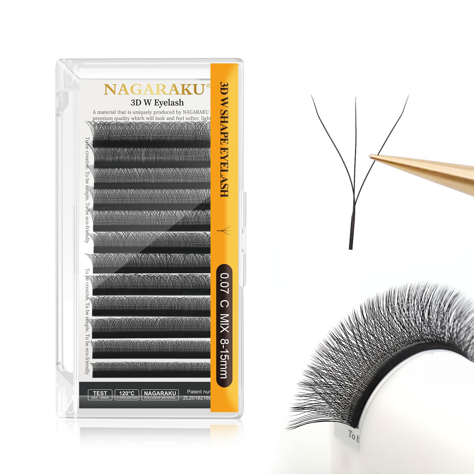 NAGARAKU 3D W Pestañas W Ramo Prefabricado Extensión de Pestañas Hecho a mano WW Profesional Pestañas Postizas Naturales Ahorra Tiempo Volumen Rusas Clover Eyelash Cluster Negro(0.07mm C 8-15mm) - 1