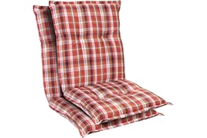 Homeoutfit24 Prato - Cojín Acolchado para sillas de jardín, Hecho en Europa, Respaldo bajo, Resistente a los Rayos UV, Poliéster, Relleno de Espuma, 103 x 52 x 8 cm, 2 Unidades, Rojo/Blanco