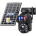 INQMEGA [20X Optical Zoom] 4G LTE Cellular Security Camera Dual-Lens,6MP No WiFi Solar Camera Wireless Outdoor,Siren Alarm,Color Night Vision,Dual Screen,include 4G Card