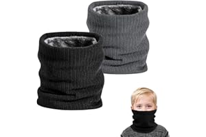 SEFIRST 2 Pièces Tour de Cou pour Enfants, Polaire Cache Cou, Gaiter Masque Cagoule Cache-Cou Hiver écharpe Coupe-Vent Ski Élastique Épais Snood pour Moto Ski Marche Course Voyage, Noir et Gris