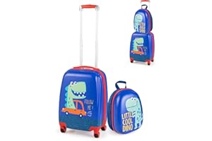 SOARS Kinderkoffer & Rucksack, Kindertrolley mit Rollen & verstellbarem Griff, Koffer Set, Kindergepäck, Reisekoffer Kinder Jungen & Mädchen, für Spielzeug, Kleidung (Dinosaurier B, 12"+18")