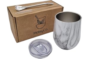 MateyCo Kit de Mate argentino Incluye bombilla, medida 355 ml.- Mate argentino con doble pared de acero inoxidable.- Set Mate de Argentina. (Marmol)