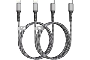 KINPEE Kabel USB C Lightning 1M+2M 2 Sztuki [Certyfikat MFi], Kabel do ładowania Nylonowy Kabel ładowania iPhone USB C Szybkie ładowanie do Lightning dla iPhone 14/13/12/11/X, iPad, iPod, AirPods