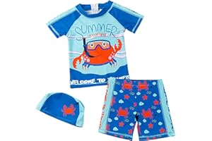 Maeau Maillot de Bain Bébé Enfant Ensemble 3 pcs Maillot de Bain +Shorts + Chapeau de Soleil Garçon 3 Mois-6 Ans