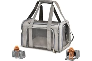 XINXINPHI Transportín Perros Gato con Correa Hombro Ajustable y Colchón Suave,Bolsa Transporte Transpirable Plegable para Viajes Mascotas,Trasportines Portátil 45x30x30cm para Perro Gatos Pequeños Mediano(Gris)
