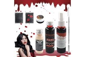 Shinybox Sangre Falsa Maquillaje de Halloween, Sangre Falsa, Gel de Sangre Falsa, Latex Liquido, Spray de Sangre Falsa con 2 Esponja de Maquillaje y Espátula, Adecuado para Halloween, Cosplay