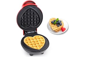 Mini Gofrera en Forma de Corazón, RISVOWO 350W Maquina de Gofres con Antiadherente, Gofreras Eléctrica para Cumpleaños Infantiles, Fiestas Familiares, Pascua o Navidad Mini waffle Iron Heart Shape
