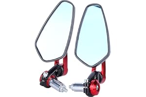 REMINNBOR Universal Motorcycle Side Mirror Aluminium Alloy Rear View Mirror for Most Motorcycles with 7/8 Inch (22 mm) Handlebar End (Red Colour)