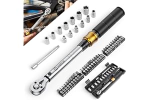 Drehmomentschlüssel Fahrrad 5-25 Nm, VIGRUE Drehmomentschlüssel 1/4 Zoll, ±4% Genauigkeit, Torque Wrench Set mit Ratsche, Verlängerungsstange, Universalgelenk, Zündkerzenhülse, Bits für Motorrad, Auto