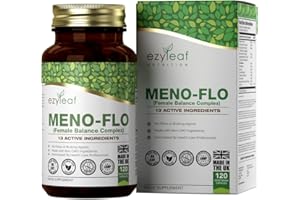EZYLEAF NUTRITION Ezyleaf Meno-Flo Menopause Supplement | Red Clover, Dong Quai, Sage Leaf, Soy Isoflavones, Wild Yam, Vitex, Evening Primrose Oil, Magnesium Citrate, Ashwagandha 120 Vegan Capsules | UK ISO Certified