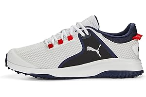 PUMAGOLF Puma Golf Herren Fusion Grip Extra breiter Golfschuh, Puma White-Puma silverpuma Navy, 43 EU