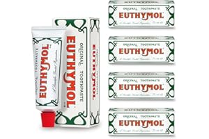Euthymol Originale Dentifricio 75 ml x 4, senza fluoro, antiplacca, antibatterico, protezione della cavità, denti e gengive pulite e sane, rinfrescante alla menta, igiene orale quotidiana con smalto