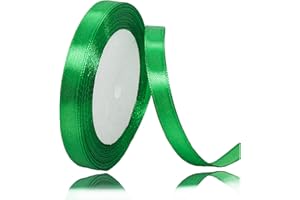 ALOHOVME Green Satin Ribbon 10mm x 23 Meters, Solid Color Fabric Present Ribbon for Crafting, Gift Wrapping, Hair Bows, Balloons, Cakes Decoration, Bridal Bouquet, Sewing, Birthday Party and DIY Handicrafts