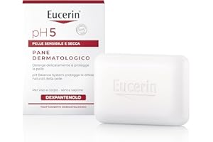 Eucerin pH5 Pane Dermatologico 100 g, Bagnoschiuma solido con Dexpantenolo e senza sapone alcalinico, Sapone mani, viso e corpo per la detersione quotidiana della pelle sensibile e secca