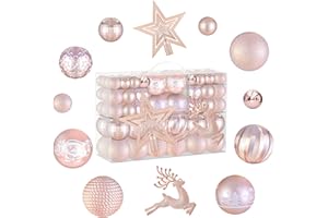 SEACHRGIF 102 Piezas Bolas de Navidad Oro Rosa Bolas Arbol de Navidad,Adornos Arbol Navidad,Decoracion Arbol Navidad Pack Bolas Navidad Bolas de Navidad de Plástico