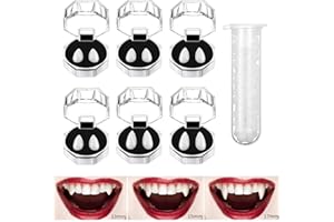 CHUANKEFANXING Vampire Teeth Fangs, 6 Pairs 3 Sizes Halloween Fake Teeth with Adhesive Pellet, Realistic Vampire Fangs Vampire Costume Accessories for Women Men Halloween Party Favors Cosplay Props