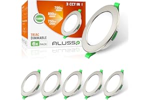 ‎ALUSSO ALUSSO LED Einbaustrahler 230V 10W 800lm Deckenspots, Dimmbar Warmweiß/Neutralweiß/Kaltweiß Auswählbar Deckenstrahler, IP44 LED Einbauleuchten für Bad, Küche, Wohnzimmer, 6er Set