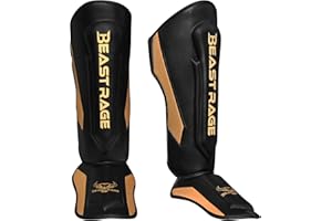 BEAST RAGE Protège-Tibias pour Kickboxing, Muay Thai, Arts Martiaux, MMA avec Protection du Cou-de-Pied, équipement d'entraînement MMA, équipement d'entraînement Sparring, BJJ, karaté
